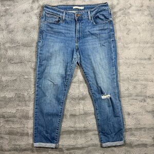 Levi's Blue Ankle Cropped Jeans with Distressed Detail